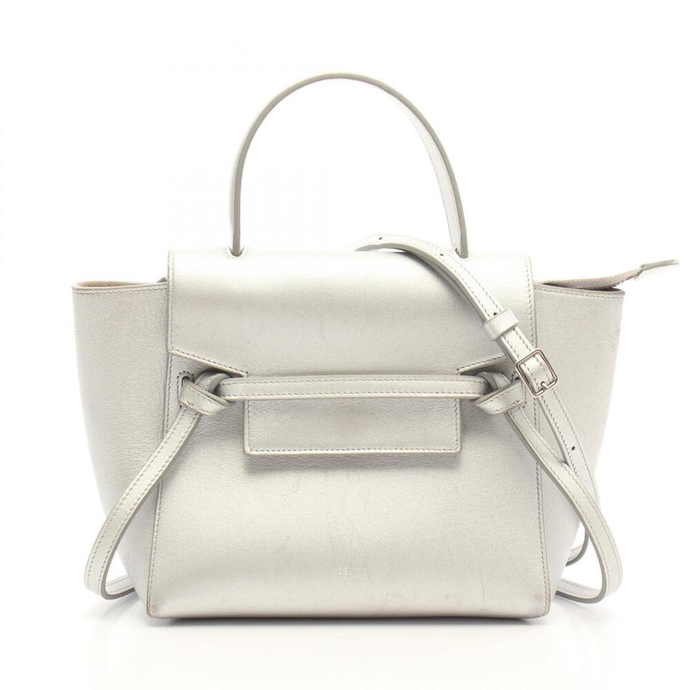 Celine BELT BAG NANO 2WAY Handbag, Leather, Women's, Silver Tone
